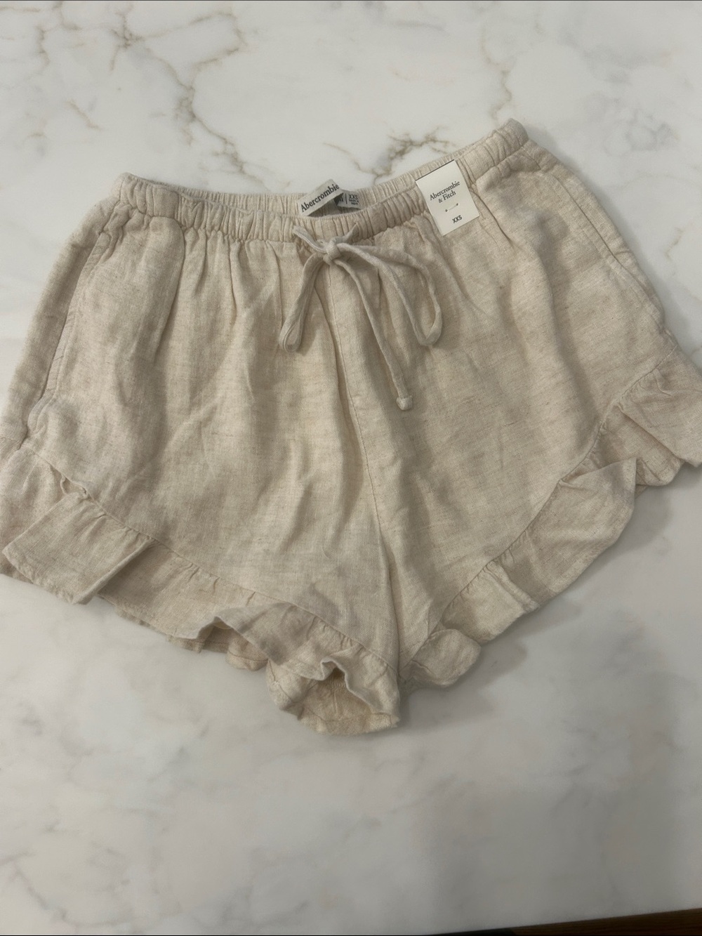 Abercrombie & Fitch Natural Linen Ruffle-Hem Shorts